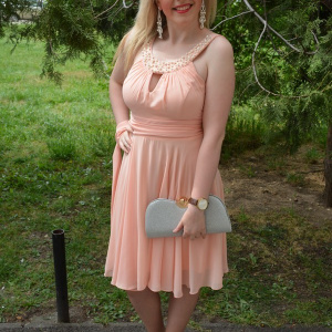 Rochie de ocazie in tendinte, culoarea piersicii, masura mare - Img 2