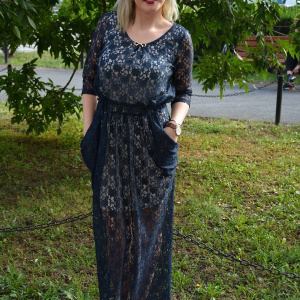 Rochie de ocazie lunga, cu captuseala scurta si dantela bleumarin - Img 3
