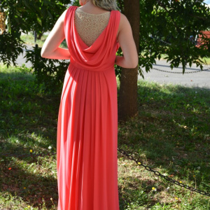 Rochie de ocazie masura mare, model lung de culoare corai - Img 3
