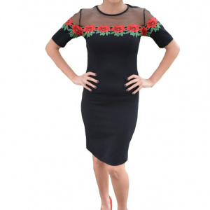 Rochie de ocazie, neagra, cu broderie florala in partea de sus - Img 1