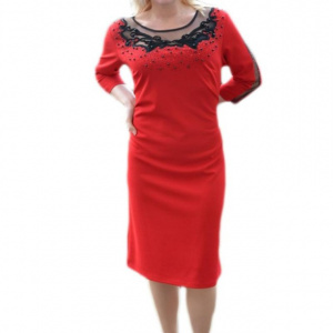 Rochie de ocazie, rosie, cu insertii de margele si strasuri aplicate - Img 1