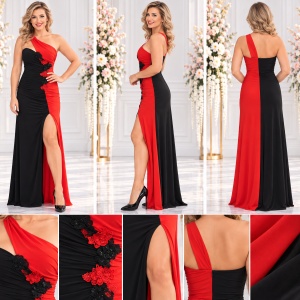 Rochie de ocazie superba, in nuante de negru cu rosu, cu broderie - Img 2