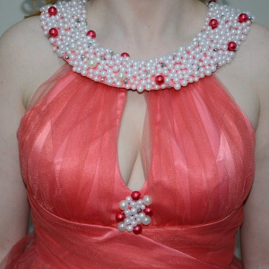 Rochie de ocazie, tinereasca, aplicatii de strasuri si perle - Img 2