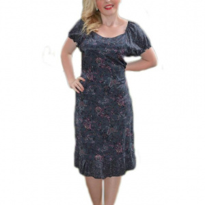 Rochie de primavara-vara, imprimeu oceanic, nuante de gri-roz - Img 1