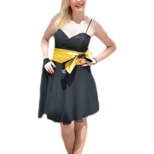 Rochie de seara eleganta, neagra cu insertii galbene deosebite - Img 1