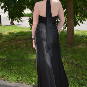 Rochie de seara lunga, eleganta din saten negru , spectaculoasa - Img 5