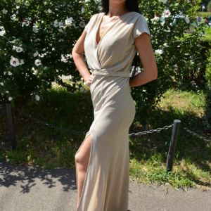 Rochie de seara ,model lung de culoare bej - Img 5