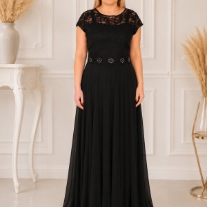 Rochie de seara Monserrat cu dantela,nuanat de negru