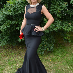 Rochie de seara tip sirena cu volanas in talie, culoare neagra - Img 2