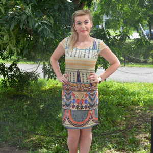 Rochie de vara cu maneci scurte si imprimeu abstract multicolor - Img 3