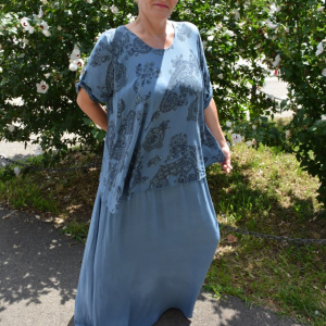 Rochie de vara culoare de bleumarin cu imprimeu gri - Img 6