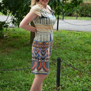 Rochie de vara, de culoare bej, cu imprimeu abstract multicolor - Img 5