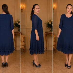 Rochie de vara Reagan cu insertii de dantela nuanta de albastru inchis - Img 2