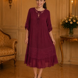 Rochie de vara Reagan cu insertii de dantela nuanta de marsala