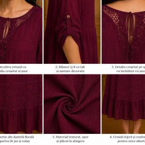 Rochie de vara Reagan cu insertii de dantela nuanta de marsala - Img 2