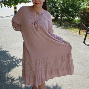 Rochie de vara Reagan cu insertii de dantela nuanta de pudra - Img 4
