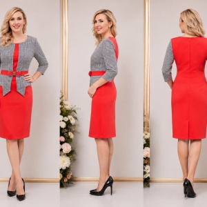 Rochie de zi cu aspect de costum de culoare rosu-bleumarin - Img 2