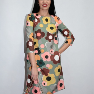 Rochie de zi cu design floral,nuanta gri - Img 6