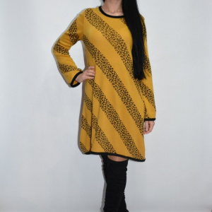 Rochie de zi cu imprimeu in dungi ,nuanta de galben - Img 3