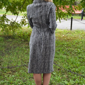 Rochie de zi, gri, material cu aspect tricotat si piele ecologica - Img 6