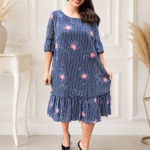 Rochie de zi vaporoasa Ameline,nuanta de bleumarin