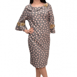 Rochie deosebita cu guler rotunjit, design de buline, aplicatii brodate - Img 1