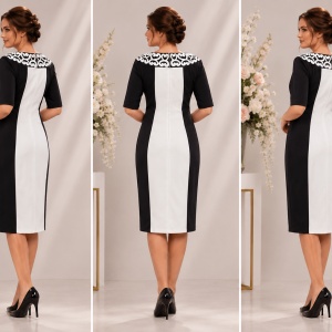 Rochie deosebita de vara, design cu aspect brodat, negru-alb - Img 2