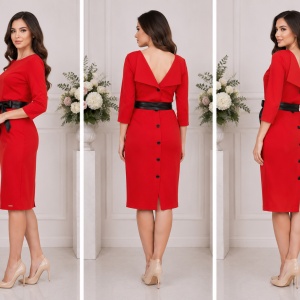Rochie deosebita, rafinata, de culoare rosie, cu nasturi in spate - Img 2