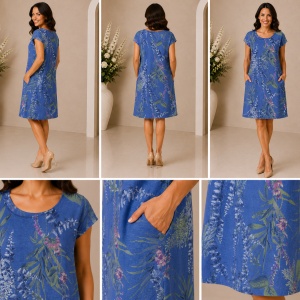Rochie din In Albastru Denim cu Imprimeu Botanic - Img 2