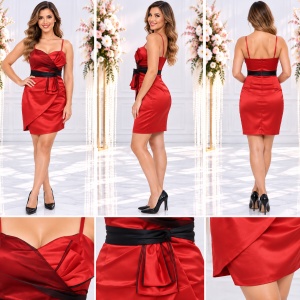 Rochie din saten, conica, accesorizata cu o funda in talie - Img 2