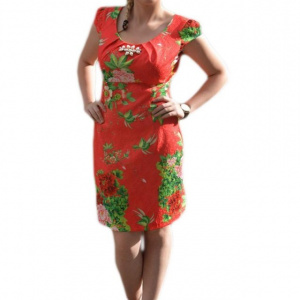 Rochie eleganta cu imprimeu floral realist si model in tesatura - Img 1