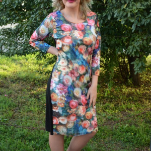 Rochie eleganta , cu trandafiri multicolori din material 3D - Img 4