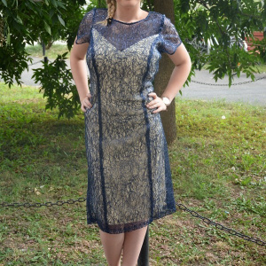 Rochie eleganta, de culoare bleumarin, din material cu paiete - Img 2