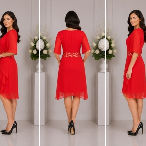 Rochie eleganta de nuanta rosie cu strasuri aplicate in fata - Img 3