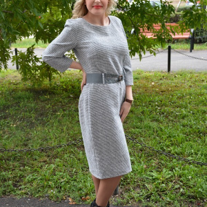 Rochie eleganta gri deschis, design deosebit cu paiete si curea - Img 2