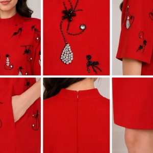 Rochie eleganta Jessica,model cu pisici,rosu - Img 3