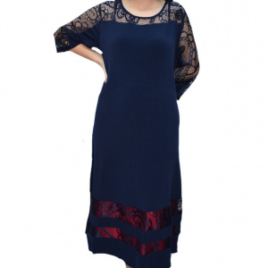 Rochie eleganta Kala cu insertii de dantela,bleumarin - Img 1
