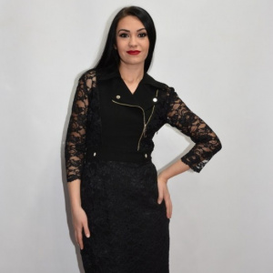 Rochie eleganta stil rock cu insertii de dantela,culoarea neagra - Img 6