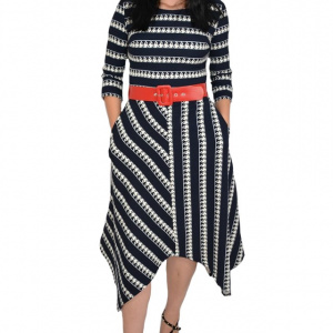 Rochie eleganta Zoey .model cu dungi pepit si croi asimetric,nuanta de bleumarin - Img 1