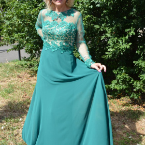 Rochie fashion de seara, verde, model lung cu broderie 3D - Img 6
