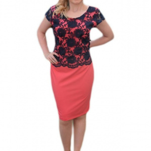 Rochie feminina de culoare corai cu dantela in partea de sus - Img 1