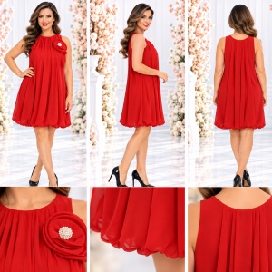 Rochie feminina, de culoare rosie, fara maneci - Img 2