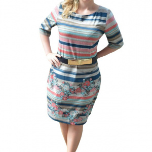 Rochie feminina de primavara-vara, design de dungi orizontale - Img 1