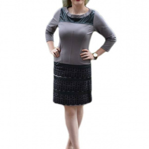 Rochie feminina, mulata, in nuante de gri, cu dantela - Img 1