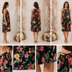 Rochie lejeră cu imprimeu floral multicolor – Negru - Img 2