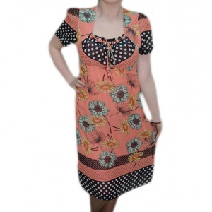 Rochie lejera de vara, masura mare, nuanta corai cu flori verzi