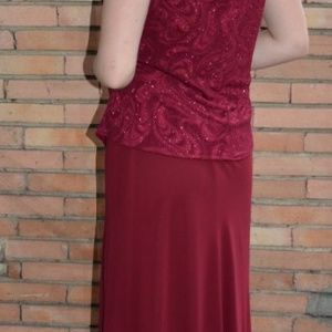 Rochie lunga de seara cu aspect de costum de nuanta marsala - Img 5
