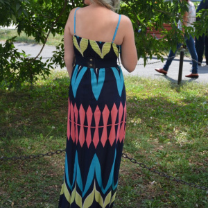 Rochie lunga de vara, cu figuri geometrice multicolore, lejera - Img 5