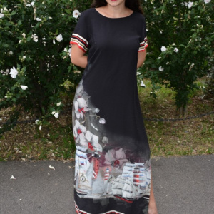 Rochie lunga de zi,Suze cu imprimeu cu flori,nuanta de negru - Img 6