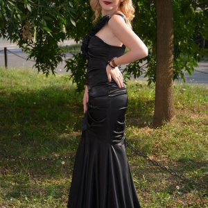 Rochie lunga. eleganta, saten negru, model tip sirena, one-shoulder - Img 4